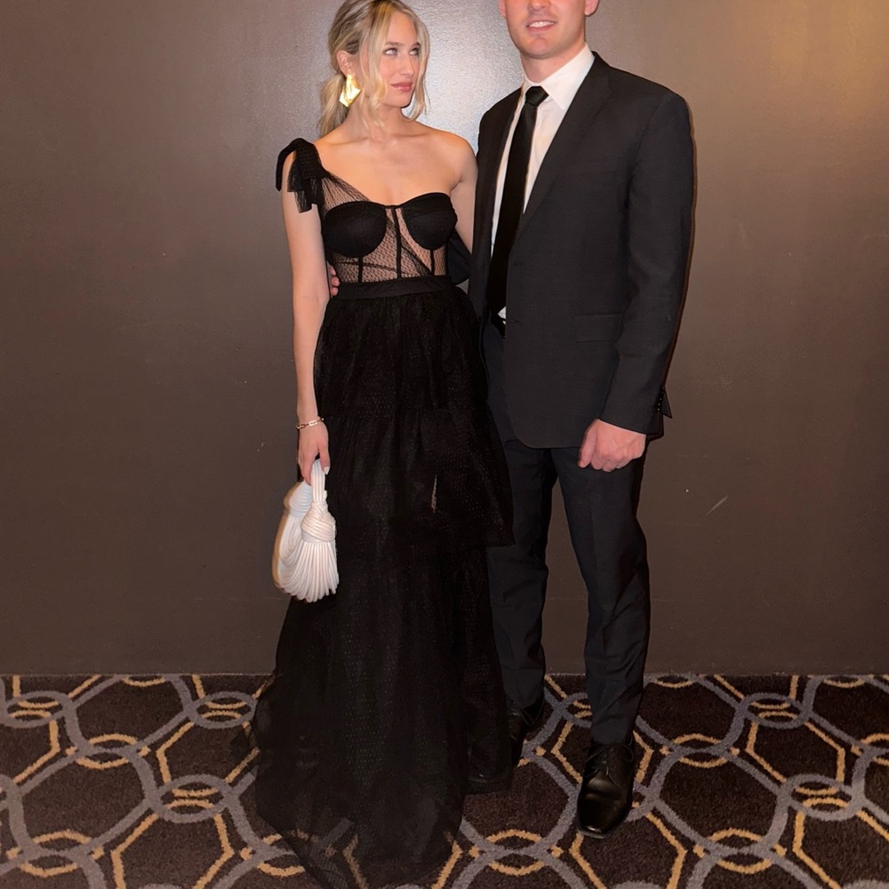 Elegant Black Evening Gown with Sheer Bodice